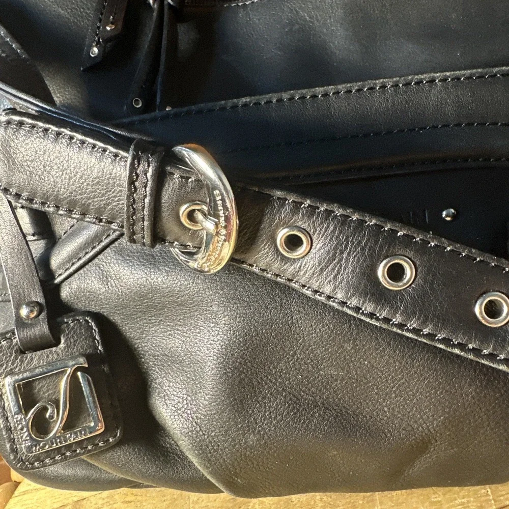 Stone Mountain Genuine Pebbled Leather Shoulder Bag Handbag Purse Black